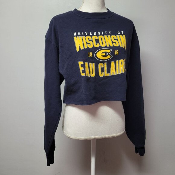 Wisconsin Eau Clair University Blue Yellow Cropped Sweatshirt Womems Med College - Picture 1 of 9